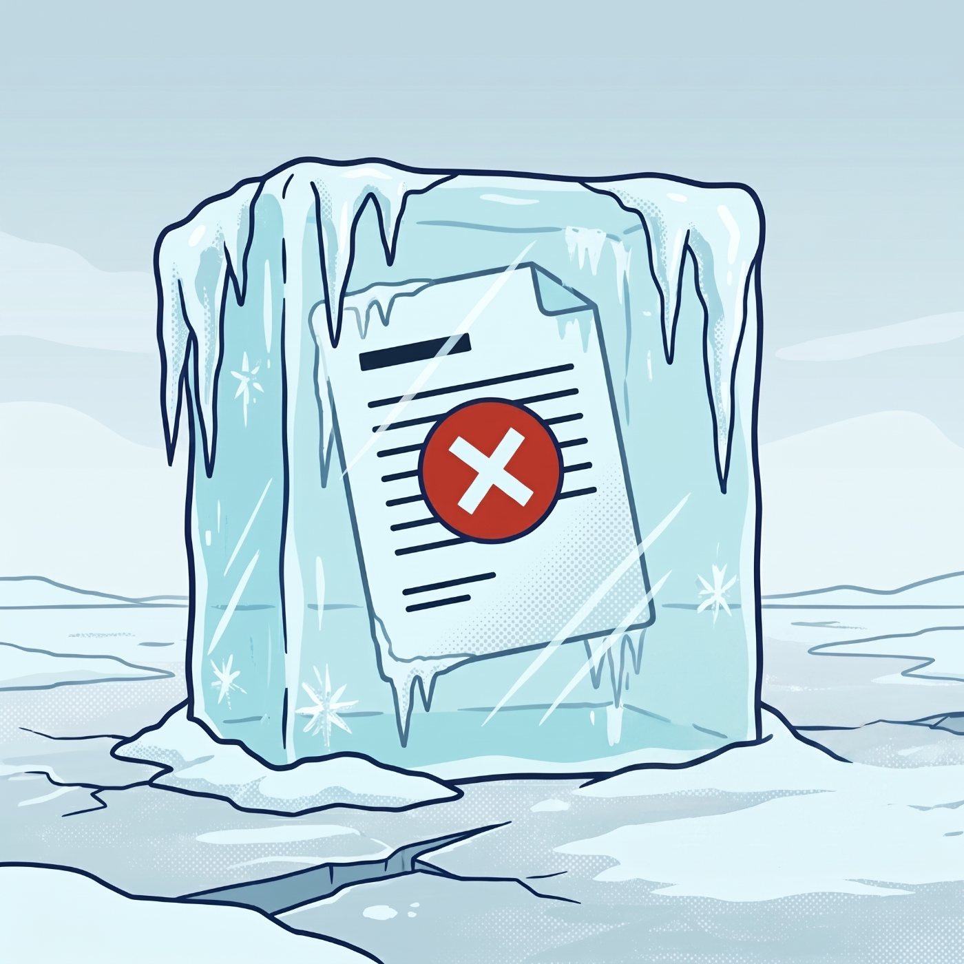 A failed payment frozen inside a block of ice